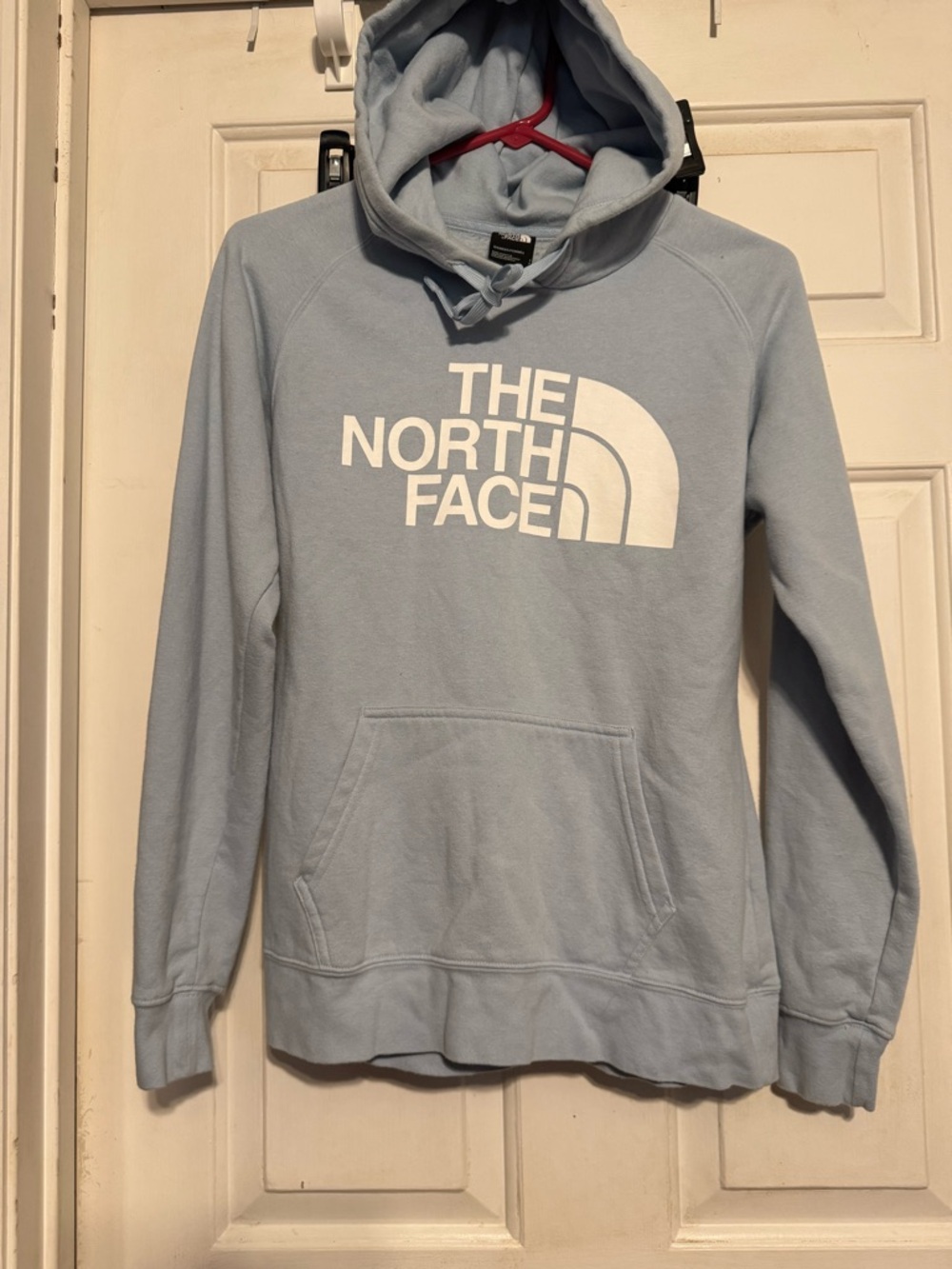 The North Face Men's Pale Blue Pullover Hoodie with White Logo